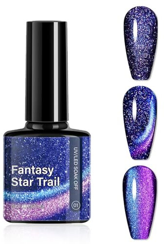 Gel Nail Polish, 9D Glitter Cat Eye Gel Nail Varnish, Highly Pigmented Magnetic UV/LED Soak-Off Gel Nail Polish, Chameleon Galaxy Nail Gel for Holographic Nail Art DIY at Home