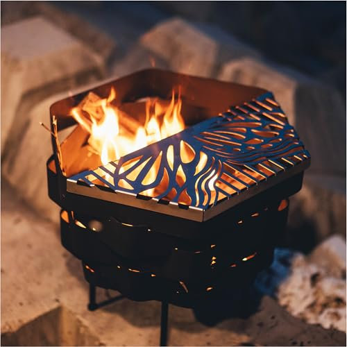 Feuerstelle, Halo Feuerstelle für den Außenbereich, tragbare Holz-Feuerstelle, inklusive einem Grill, einer Tasche, sechseckiger Kamin für Terrasse, Camping, Geschenk (Alien Hollow Design,
