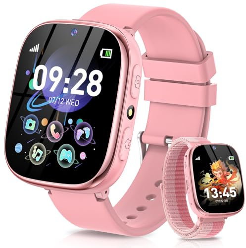 TotsyFun Smartwatch per Bambini con 31 Giochi, 140 Flashcard Inglesi, Audiolibri, 13 Allarmi Abitudini, IP67, SOS, Chiamate, Musica, Orologio Intelligente per Bambini Ragazzi e Ragazze Regalo (Rosa)