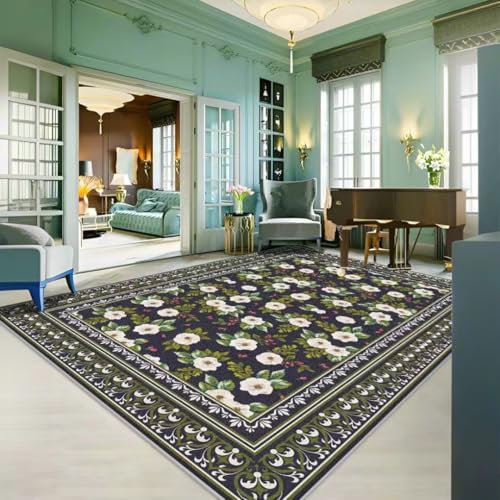 Teppich Kinderzimmer Kinderteppich Waschbare Spielteppich Rutschfester Kinderteppiche für Babyzimmer Schlafzimmer Rot Babymatte Weich Vintage Orientalisch Geometrisch Böhmen (Schwarz, 120x160cm)