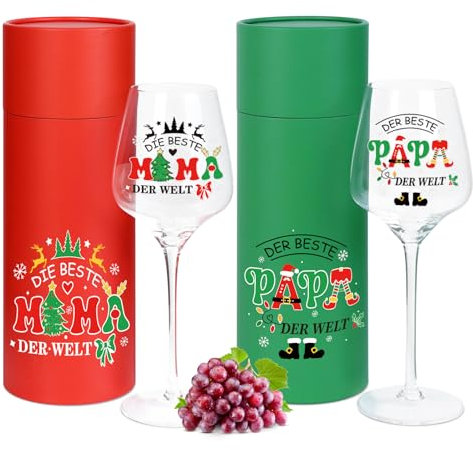 Weihnachtsgeschenke Eltern, Rotweingläser Eltern Geschenke, Weingläser mit Gravur, Rotweingläser Weißweinglas, Geschenkbox, Beste Mama und Papa der Welt