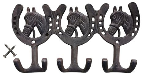 Wandgarderobe Hufeisen und Pferde Garderobe Wandhaken Gusseisen Antik Garderobenhaken braun