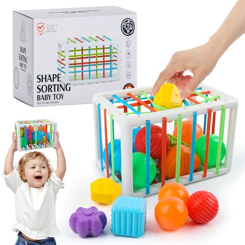 JWTRSVTY Jouet D'Apprentissage Sensoriel Montessori, Tri De Forme Avec 12 Blocs, Cube Pour Bébé 6-18 Mois