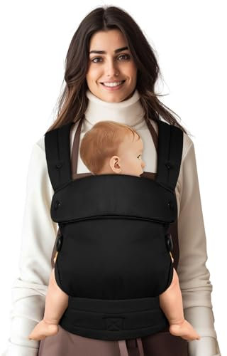 Tuocal Baby Carrier - Ergonomic, Lightweight Baby Sling Carrier with Enhanced Lumbar & Adjustable Head Neck Support, Cotton Infant Carrier for Newborn to Toddler 3-36 Month 8-44lbs, Black