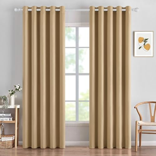 MIULEE Taupe Blackout Curtains for Living Room 2 Panel Set, Premium Eyelet Curtains for Bedroom, Thermal Insulated Window Curtain Drapes, Black Out Curtain 90 Drop, Each Panel 66 x 90 Inches