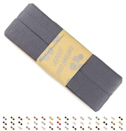 Sandras-Bastelladen Jersey Schrägband/Einfassband elastisch & gefalzt 3m x 20mm - 100% Viskose Grau