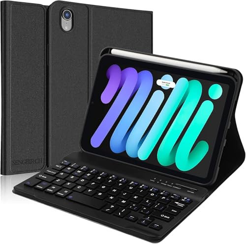 SENGBIRCH Keyboard Case for iPad Mini 7 (A17 Pro) 8.3 inch 2024, UK Layout Wireless Detachable 7 Colors Backlit Bluetooth Keyboard, Protective Folio Cover for iPad Mini 6 8.3 2021,Black