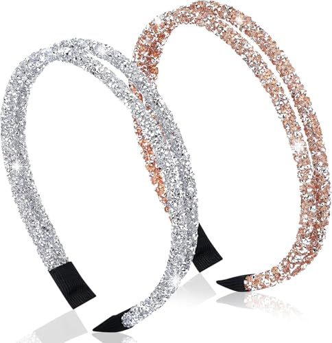2 Stück Haarschmuck, Modische Haarreife, Glitzer Strass Haarbänder, Alpenflüstern Haarreif Set, Kristall-Rhodinzirkon Haarband mit Glitzer, Ideal für Damen & junge Frauen, Hochzeit, Geburtstag Alltag
