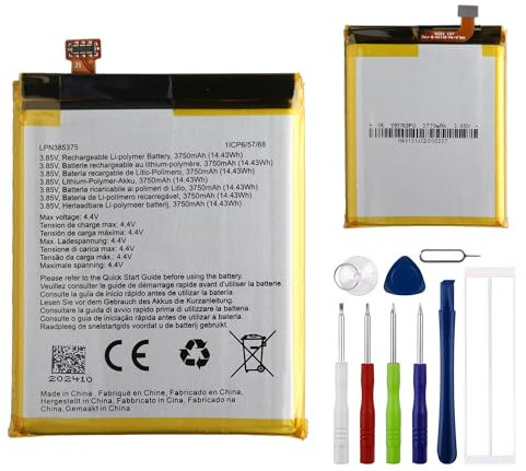 E-yiiviil Batterie de rechange LPN385375 3,85 V 3750 mAh compatible avec CROSSCALL LPN385375 CORE X4 Batterie de téléphone portable avec outils