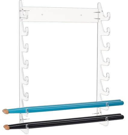OLYCRAFT Porte-bâton de Tambour en Acrylique pour présentoir de 8 Paires Porte-Organisateur de bâton Clair Porte-bâton Mural pour Baguettes de Batterie et Sabres Lumineux Display-26.6x4.5cm
