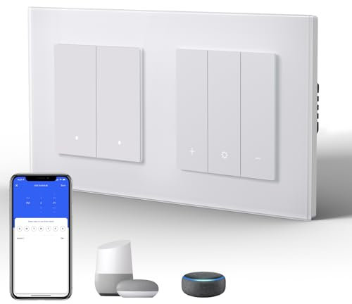BSEED WIFI 2 Fach 1 Weg Lichtschalter mit Smart Dimmer Compatibel mit Google Home und Alexa Neutrale Leitung Benötigt, Weiß