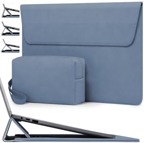 HYZUO 13.3-14 Inch Laptop Case Sleeve with Adjustable Stand, Haze Blue | for MacBook Pro 14 M5/M4/M3/M2/M1 Pro/Max A3426 A3427 2026-2021, MacBook Air/Pro 13.3, 13.8-13.5 Surface Laptop