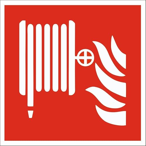Brandschutz Schild 15×15 cm – Fotolumineszierend PVC – Feuerlöscher, Brandmelder, Feuerwehrschlauch – ASR A1.3, DIN 7010, DIN 67510, EU-konform, selbstklebend (Feuerwehrschlauch)