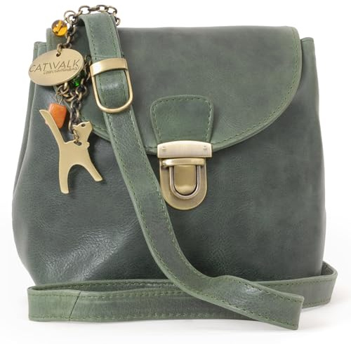 Catwalk Collection Handbags - Damen Leder Umhängetasche - Crossbody Bag Handtasche Klein/Mittelgroß - Verstellbarer Schultergurt - Frankie - Grün