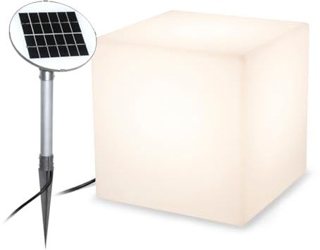 8 seasons design LED Solar Würfel Shining Cube 43cm (Weiß), inkl. Solarpanel und Leuchtmittel in warmweiß, Solar-Leuchtwürfel für außen (Garten, Terrasse), Würfelleuchte als Tisch + Hocker