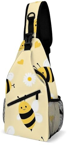 Stylisch Casual Daypack Süße Honigbiene Biene Hellgelb Brusttasche Verstellbarer,Tragbare Rucksack für Damen Outdoorsport Sport