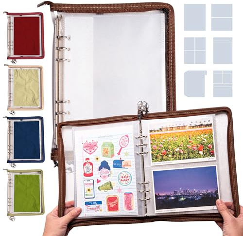 Navy Peony Wander Keeper 8-in-1 Sticker-Organizer - Echte A5/A6-Hüllen, kuratierte Reisefarben, robuster Reißverschluss-Ordner - als Postkartenalbum und Sticker-Aufbewahrung (Al-Mukhā Mokka)