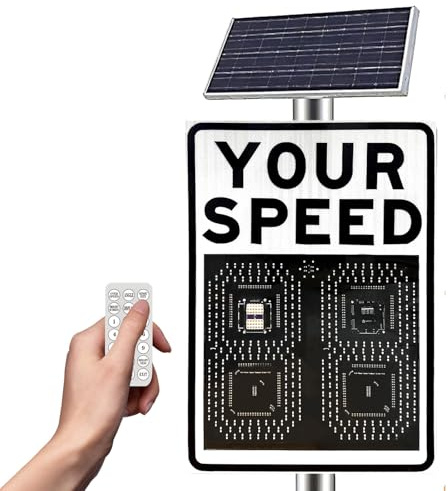 Giuggiolared Radar Solaire de limitation de Vitesse avec télécommande, écran LED 43/53 x 39 cm, Alerte Automatique Rouge/Verte en Cas de survitesse, signalisation routière utilisable White-60 * 90cm