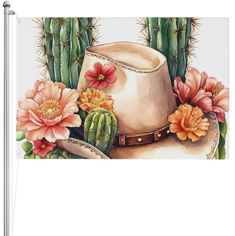 Kaktus Cowboy doppelseitige Außenflagge xft, strapazierfähiges wetterbeständiges Polyester mit lebendigen Farben für Garten, Hof, Terrasse oder Zuhause