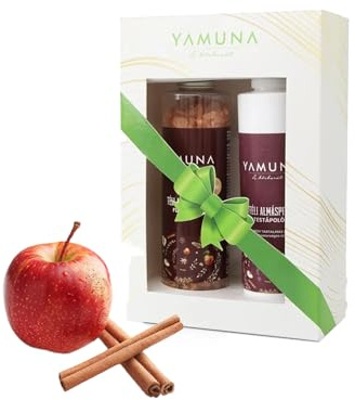 YAMUNA NATURAL BEAUTY Geschenkset – Luxuriöses Körper- & Badepflegeset in Geschenkbox – In Verschiedenen Düften (Badesalz+Körperlotion-Apfelkuchen)