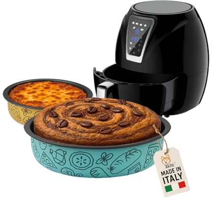 Teglia Antiaderente in Alluminio per Friggitrice ad Aria AkitaInk - Riutilizzabili per Airfryer e Forno, Ideali per Cottura Senza Olio, Disponibili in Vari Formati e Forme (Conica 22 cm)