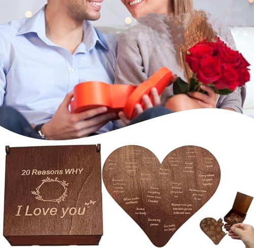 20 Reasons Why I Love You Gift Box,Romantic Heart Wooden Puzzle,Wooden Heart Puzzle,Valentine's & Anniversary Presents for Girlfriend Boyfriend Wife Husband