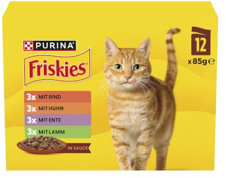 FRISKIES in Sauce mit Huhn, Rind, Lamm & Ente, 72er Pack (6 x 12 x 85g) | Katzenfutter nass