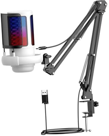 Zanthicia Microphone USB à Bras articulé Flexible avec éclairage RGB, conçu pour Le Podcast et Le Streaming en Direct (Jeux vidéo). Angle réglable. Bouton de Gain USB pour Jeu.