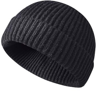UMDHAIYI Hip-Hop-Beanie-Mütze, Dicke Strickmütze mit Bündchen, warme Wintermütze für Damen und Herren (Schwarz)