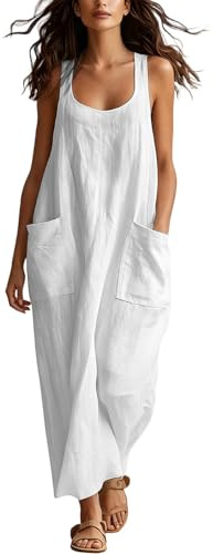 Backless Cami Dresses for Women Cotton Cami Lounge Dress Backless Solid Color Sleeveless House Dress Long Sundress Ladies Casual Maxi Loose Fit Beach Dresses Summer Holiday Tunic Sundress S-3XL