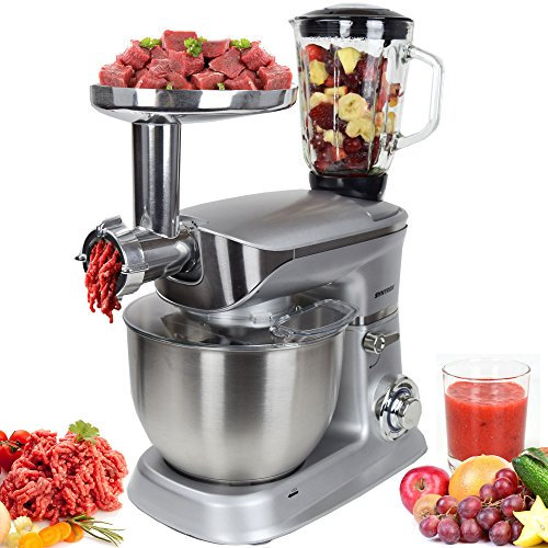 Syntrox Germany KM-6.5L De Luxe - Robot da cucina in acciaio INOX argentato, 1300 Watt, con accessori
