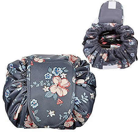 YiKiMira Lazy Portable Make-up Tasche Große Kapazität Kordelzug Kosmetiktasche Wasserdichte Reise Make-Up Beutel Magie Kulturbeutel Organizer für Frauen Mädchen EINWEG Paket (Blaue Blume)