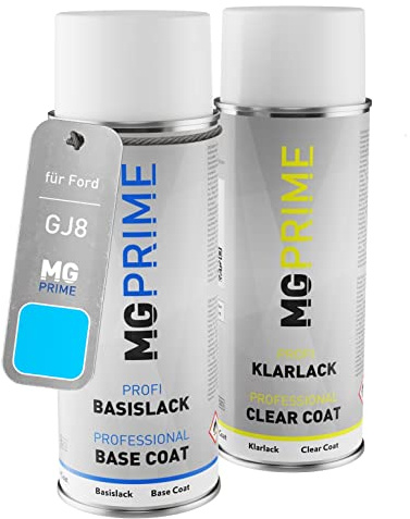 MG PRIME Autolack Sprühdosen Set für Ford GJ8 Gulf Blau Basislack Klarlack Spraydose 400ml