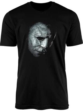 SmartyPants Halloween Mystery Slasher T-Shirt Top Tee - Black Horror Thriller Murderer Michael Myers Mask Scary Goth Cult Classic Film Movie Cinema Vintage Design Gift (Medium, Black Prime)