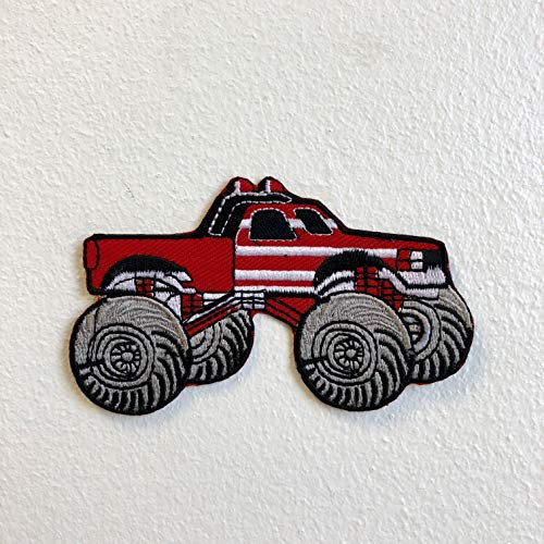 Monster Truck Toy American Red Iron on Sew on Embroidered Patch