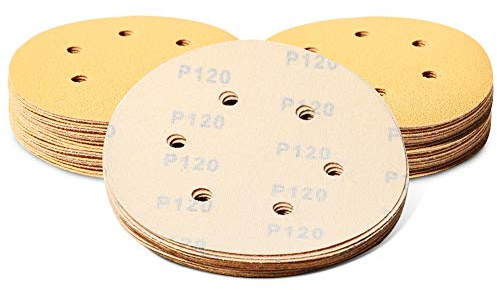 SPEEDWOX 50 Pcs Sanding Discs 6 Inches 120 Grit 6 Hole Hook and Loop Sandpaper Dustless Fit for Random Orbital Sander Assortment Yellow Finishing Discs for Automotive Woodworking