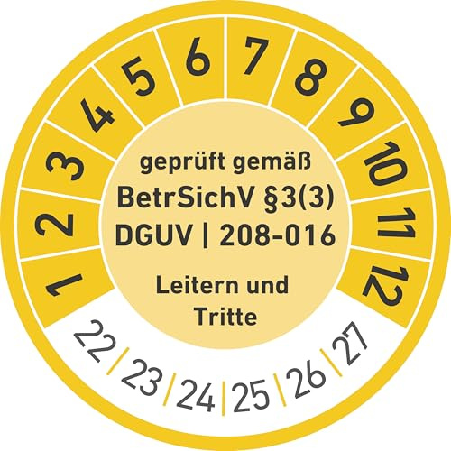 Leitern und Tritte Wartungsplaketten Prüfplaketten geprüft gemäß BetrSichV 30mm (100, gelb)
