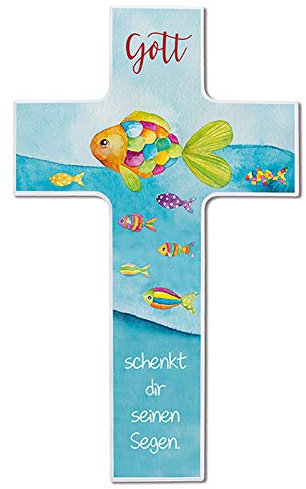 Fritz Cox Kinderkreuz- 'Gott schenkt Dir seinen Segen' 15cm '- kindliches Wandkreuz für jedes Kinderzimmer und ein ideales Taufgeschenk