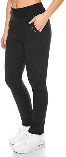 Kendindza Damen Thermo-Hose gefüttert mit Innen-Fleece Blickdicht & Taschen (Schwarz, XXXL)