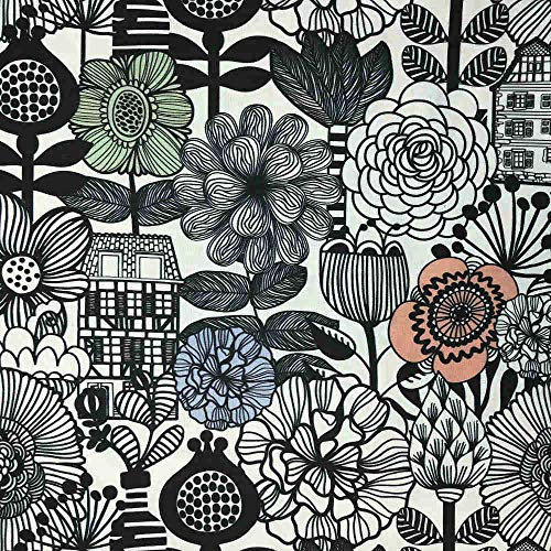 Kt KILOtela - Halbpanama Dekostoff - Digitaldruck - Baumwollstoff - Stück: 100 cm Länge x 140 cm Breite | Blumen - Weiß, Schwarz, Blau, Grün, Orange