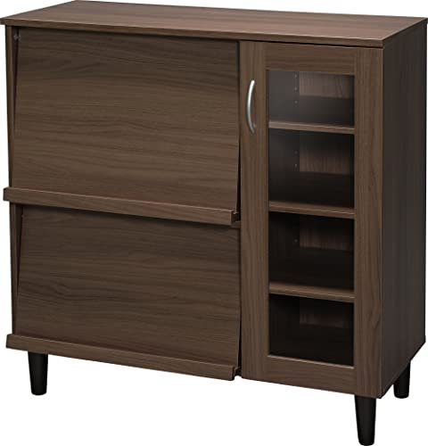 Iris Ohyama, Armario multicontenedores / aparador con tapa corredera y puerta de cristal / armario de madera / armario de cocina, Diseño,Modular, Cocina, sala - Cabinet - KBN-9390 - Roble