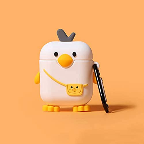 Kompatibel mit Airpods-Hülle, weiches Silikon, niedliches Cartoon-Objekt, stilvolle Abdeckung (AirPods 1/2, Huhn mit Tasche)