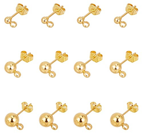 UNICRAFTALE 30Stk 3 Größen Edelstahl Ohrstecker Kits 304 Edelstahl Kugelpfosten Ohrstecker Mit Schlaufe Goldene DIY Ohrstecker Für DIY Ohrring Schmuckherstellung