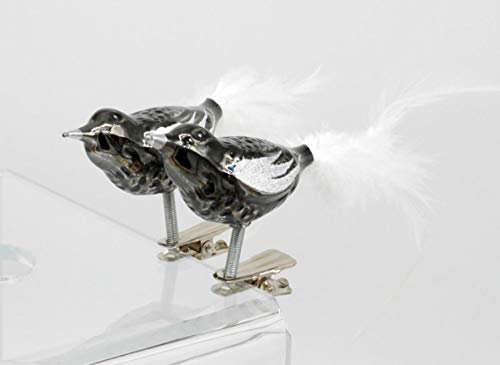 condecoro Christbaum Clip - Vogel Deko Figur Baumschmuck Federvogel grau glänzend 2er Set