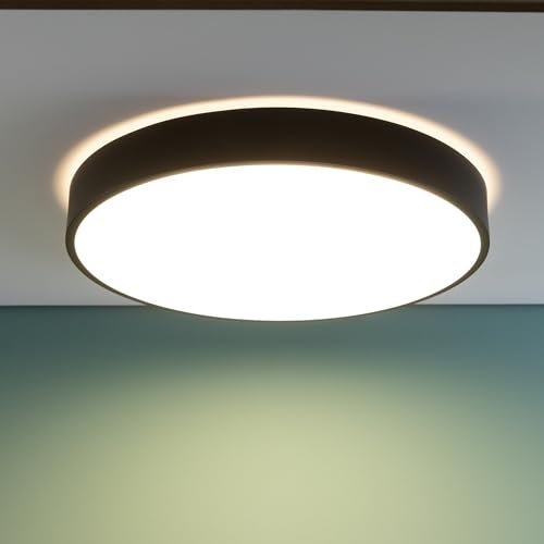 Lightbox LED Wand- & Deckenlampe mit Fernbedienung & CCT (3000-6000K) & Nachtlicht & Timer | Ø 50 cm | Büro-Deckenleuchte | LED integriert (60W) | 4800 lm | aus Metall/Kunststoff in Weiß/Schwarz