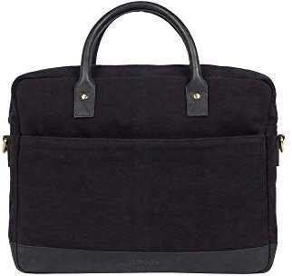 HOLZRICHTER Berlin - Aktentasche aus Leder und Canvas (No 1-2), 30 x 39 x 10 cm Laptoptasche für Herren, Hochwertiges 15 Briefcase für die Arbeit, Businesstasche in Schwarz