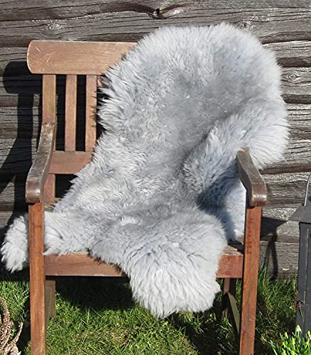 Felltrade Merino Schaffell Lammfell Fell echt gefärbt groß, grau, ökologische Gerbung (110-120 cm)