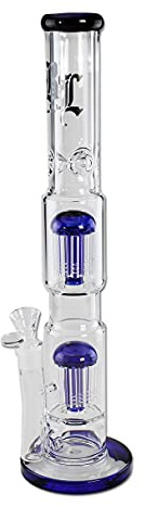 Black Leaf Icebong 48 cm | Klar/Blau | Percolator Bong 18,8 (NS 19) aus Borosilikatglas mit 2 x 10-Arm Baumperkolator & Lift-Off-Kopf | Kräuter Glasbong mit abgerundetem Mundstück| Ø 65/50mm