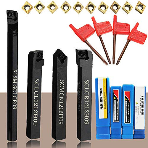 Herramienta de Torno, Weytoll Torno de Acero Metálico Boring Bar Holder Herramienta de Torneado de Torno Juego de Herramientas CNC de Torno 4PCS+ Insertos de Carburo CCMT09T304 + Llave T15