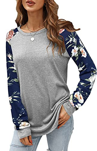 Odosalii Damen Langarm Pullover,Oberteile Damen Herbst,Basic Langarmshirt,Tunika Damen Große Größen(Grau,XX-Large)